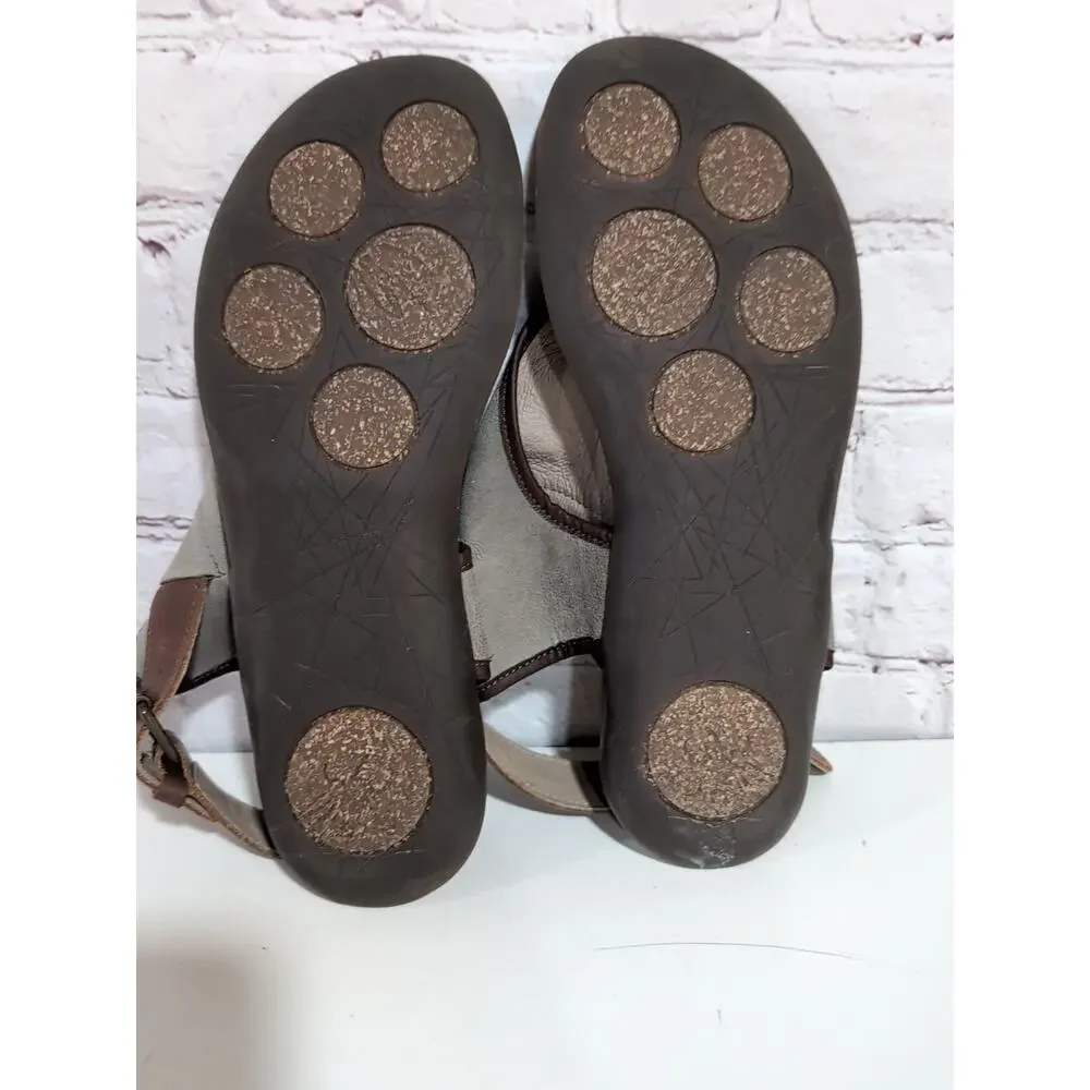 Fly London Miya Tan Khaki Leaher Thong Ankle Wrap Sandals Flats Size 40 US 8.5